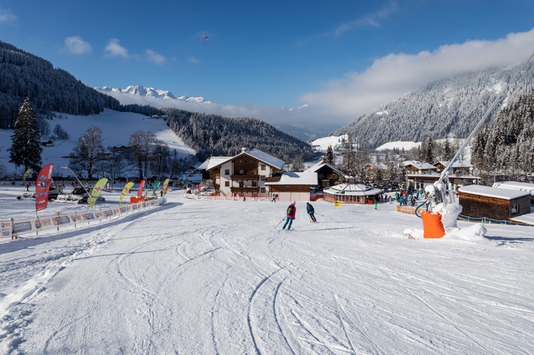 Ferienwohnungen direkt an der Skipiste, Kinder-Übungshang, Familienskigebiet