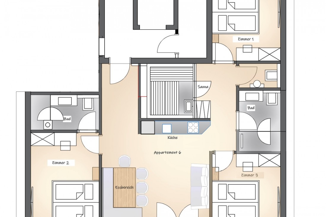 Raumaufteilung Penthouse-Apartment BergLeben Zaglauhof Werfenweng